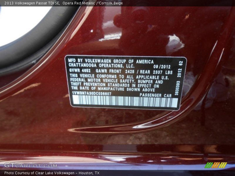 Opera Red Metallic / Cornsilk Beige 2013 Volkswagen Passat TDI SE