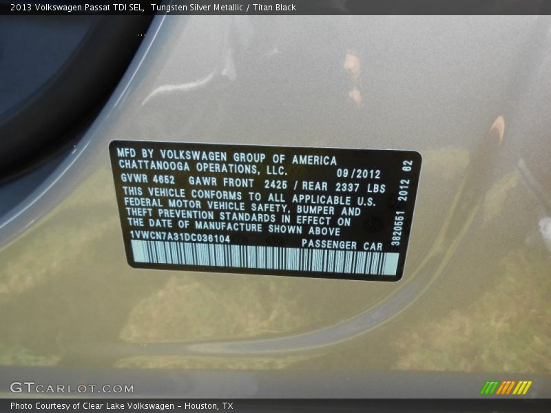 Tungsten Silver Metallic / Titan Black 2013 Volkswagen Passat TDI SEL