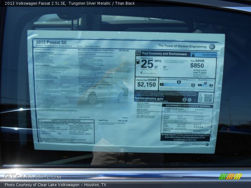 Tungsten Silver Metallic / Titan Black 2013 Volkswagen Passat 2.5L SE
