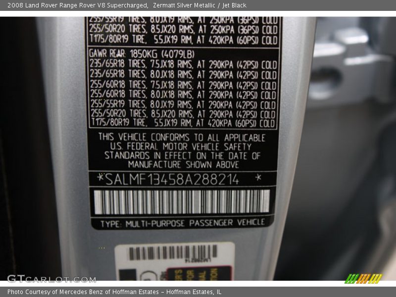 Zermatt Silver Metallic / Jet Black 2008 Land Rover Range Rover V8 Supercharged