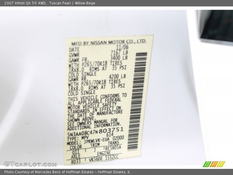 Tuscan Pearl / Willow Beige 2007 Infiniti QX 56 4WD