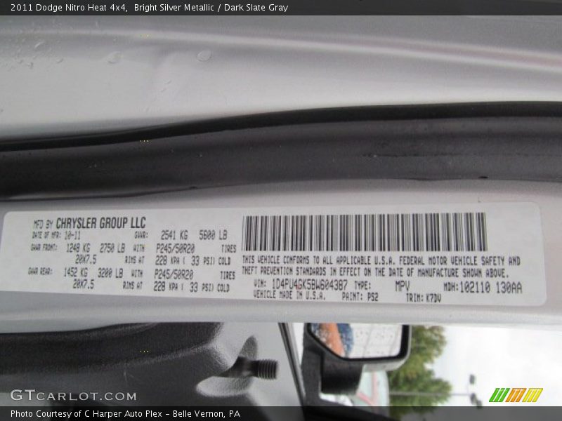 Bright Silver Metallic / Dark Slate Gray 2011 Dodge Nitro Heat 4x4