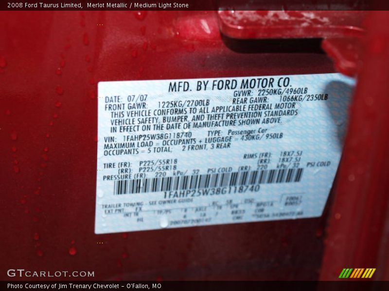 Merlot Metallic / Medium Light Stone 2008 Ford Taurus Limited