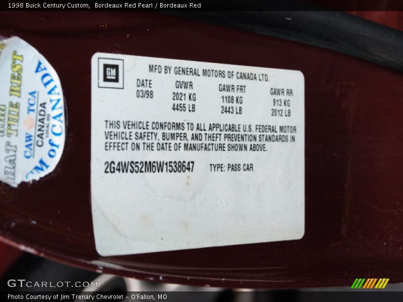 Bordeaux Red Pearl / Bordeaux Red 1998 Buick Century Custom