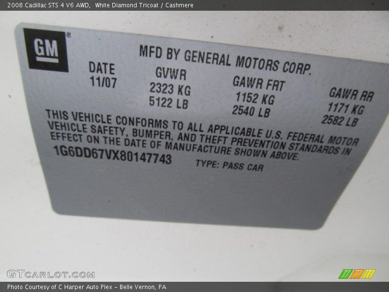 White Diamond Tricoat / Cashmere 2008 Cadillac STS 4 V6 AWD