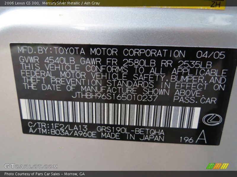 Mercury Silver Metallic / Ash Gray 2006 Lexus GS 300