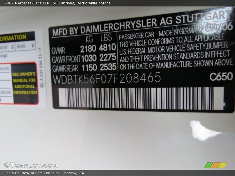 Arctic White / Stone 2007 Mercedes-Benz CLK 350 Cabriolet