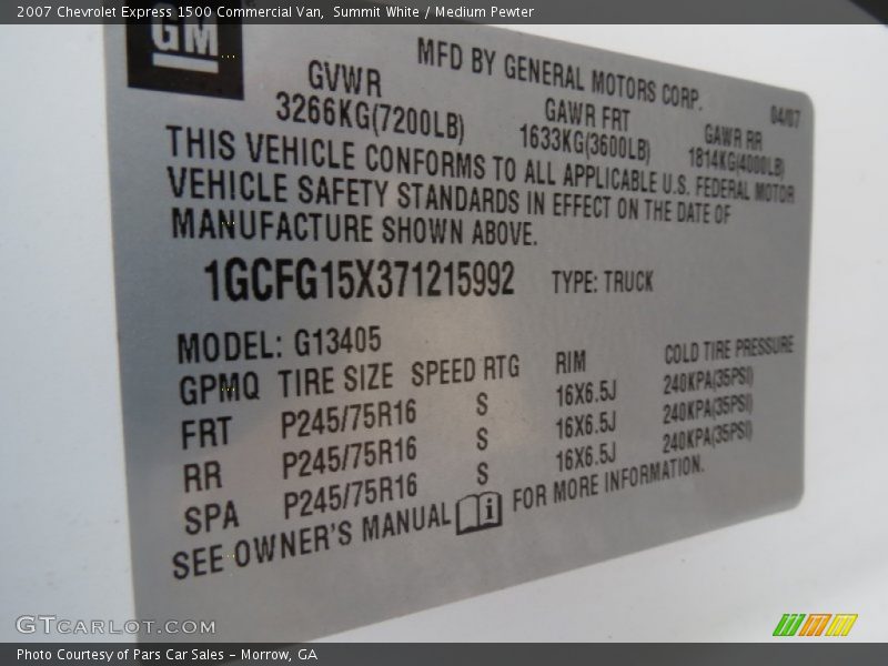 Summit White / Medium Pewter 2007 Chevrolet Express 1500 Commercial Van