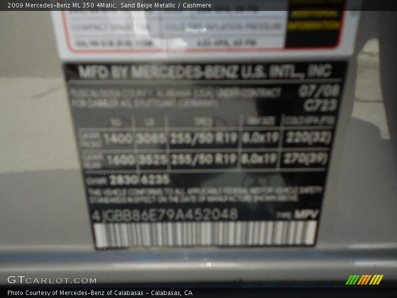 Sand Beige Metallic / Cashmere 2009 Mercedes-Benz ML 350 4Matic