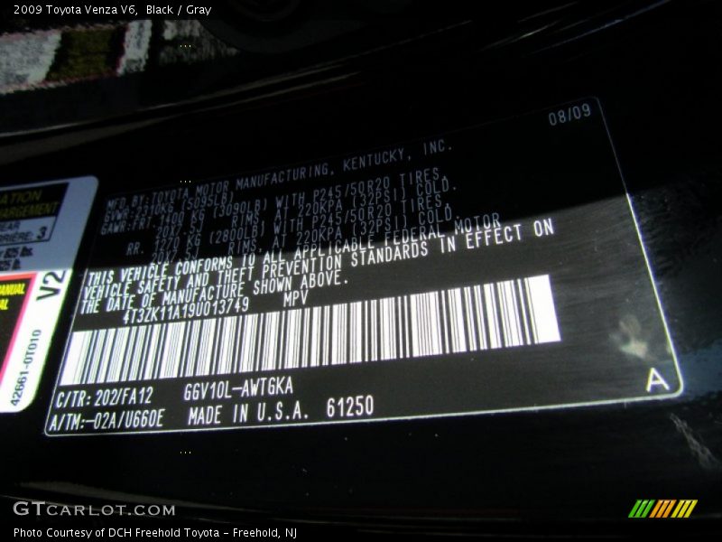 Black / Gray 2009 Toyota Venza V6