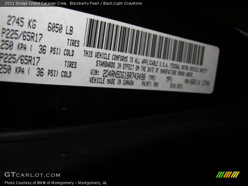 Blackberry Pearl / Black/Light Graystone 2011 Dodge Grand Caravan Crew