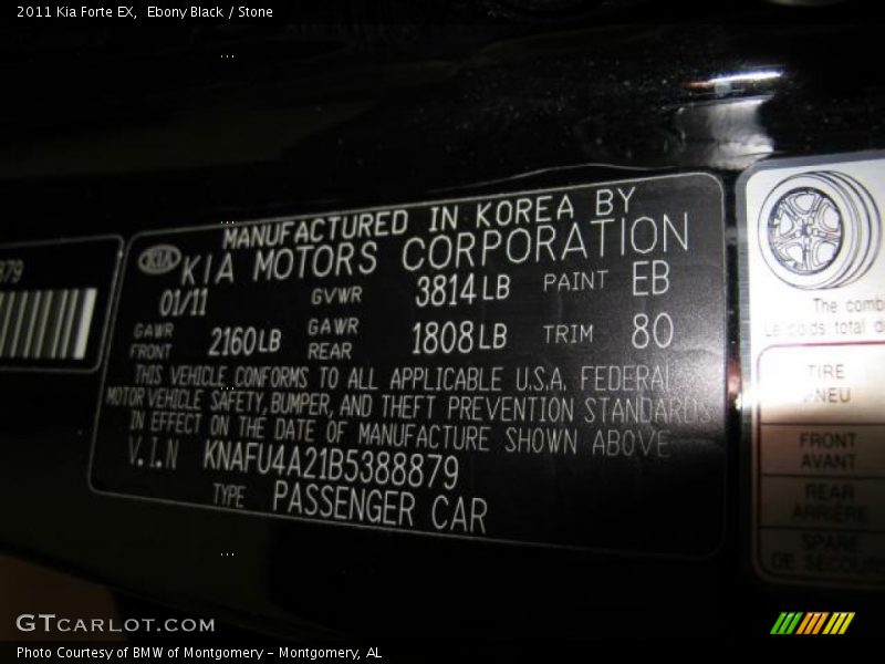 Ebony Black / Stone 2011 Kia Forte EX