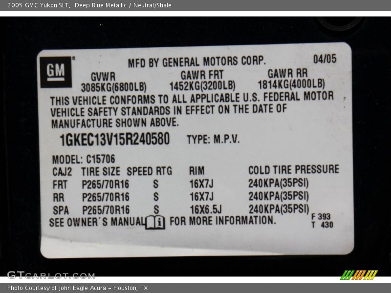 Deep Blue Metallic / Neutral/Shale 2005 GMC Yukon SLT