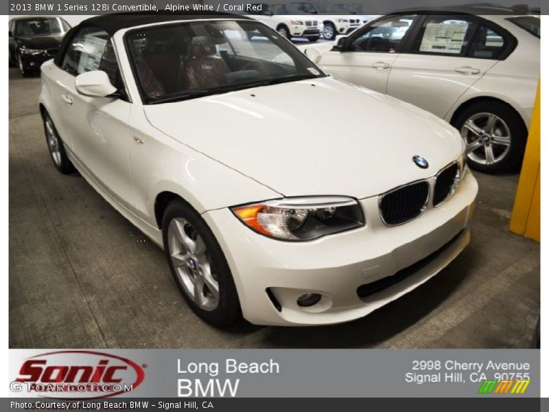 Alpine White / Coral Red 2013 BMW 1 Series 128i Convertible