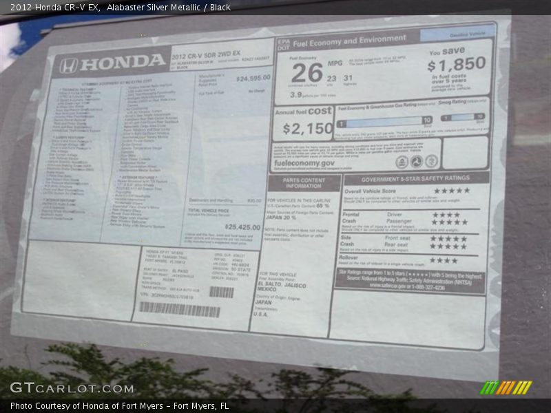 Alabaster Silver Metallic / Black 2012 Honda CR-V EX