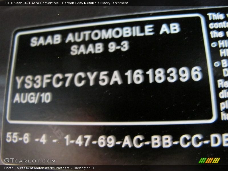 Carbon Gray Metallic / Black/Parchment 2010 Saab 9-3 Aero Convertible
