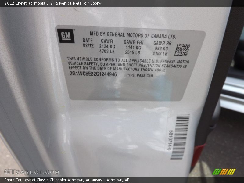 Silver Ice Metallic / Ebony 2012 Chevrolet Impala LTZ