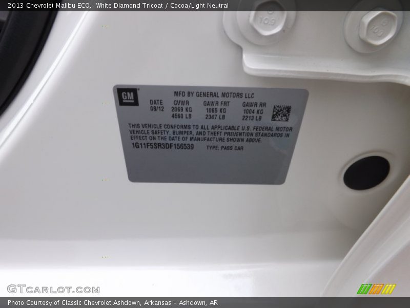 White Diamond Tricoat / Cocoa/Light Neutral 2013 Chevrolet Malibu ECO
