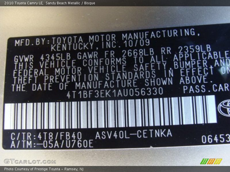 Sandy Beach Metallic / Bisque 2010 Toyota Camry LE