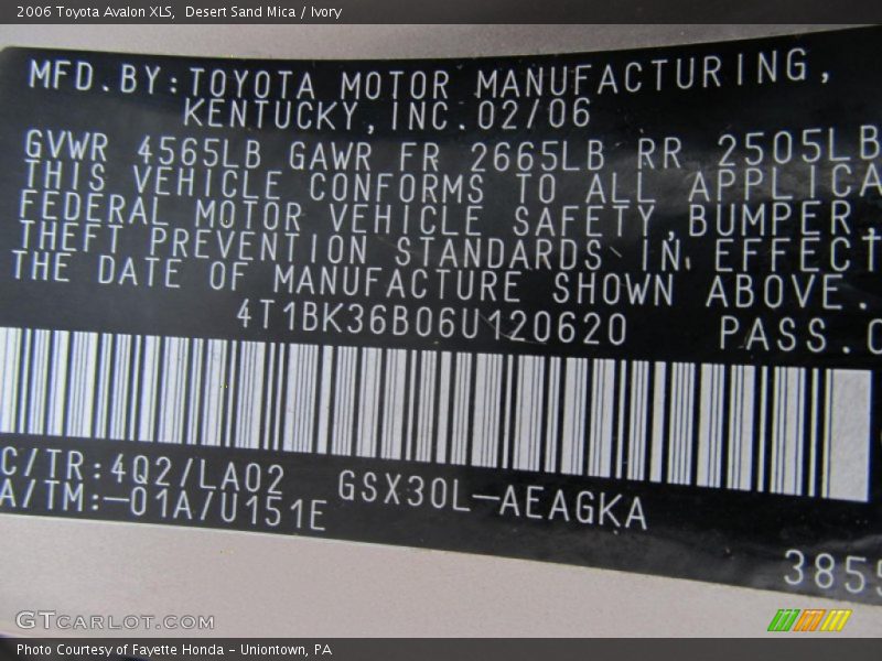 Desert Sand Mica / Ivory 2006 Toyota Avalon XLS