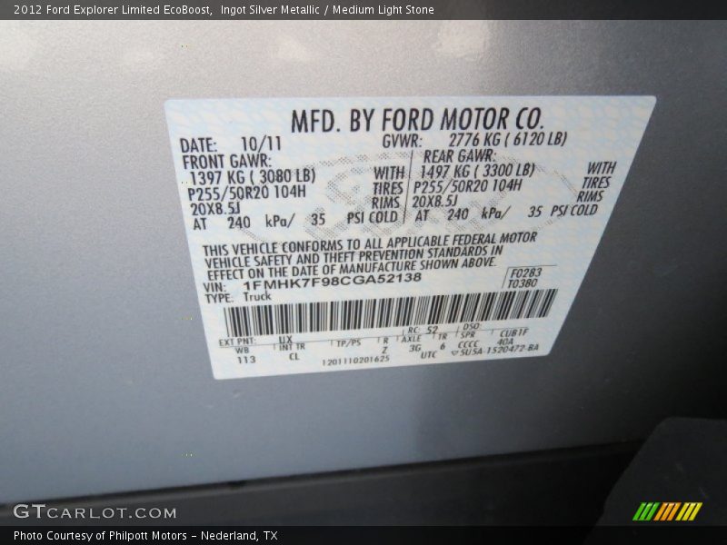 Ingot Silver Metallic / Medium Light Stone 2012 Ford Explorer Limited EcoBoost