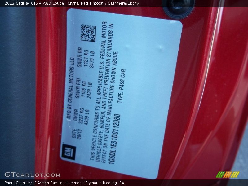Crystal Red Tintcoat / Cashmere/Ebony 2013 Cadillac CTS 4 AWD Coupe