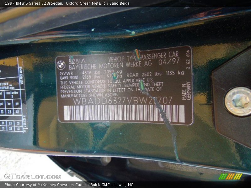 Oxford Green Metallic / Sand Beige 1997 BMW 5 Series 528i Sedan