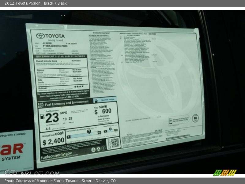Black / Black 2012 Toyota Avalon