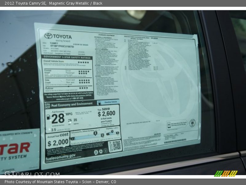 Magnetic Gray Metallic / Black 2012 Toyota Camry SE