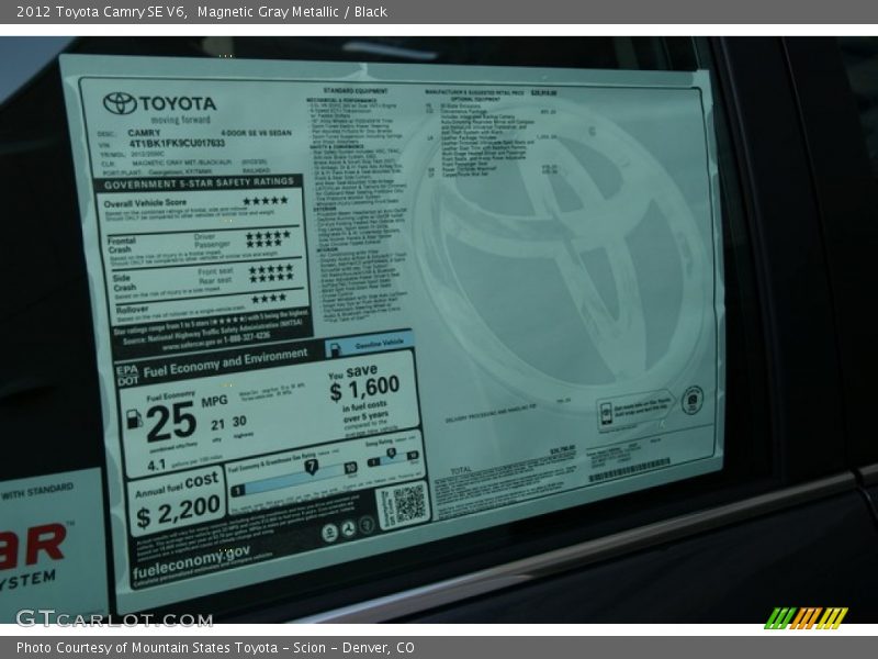 Magnetic Gray Metallic / Black 2012 Toyota Camry SE V6