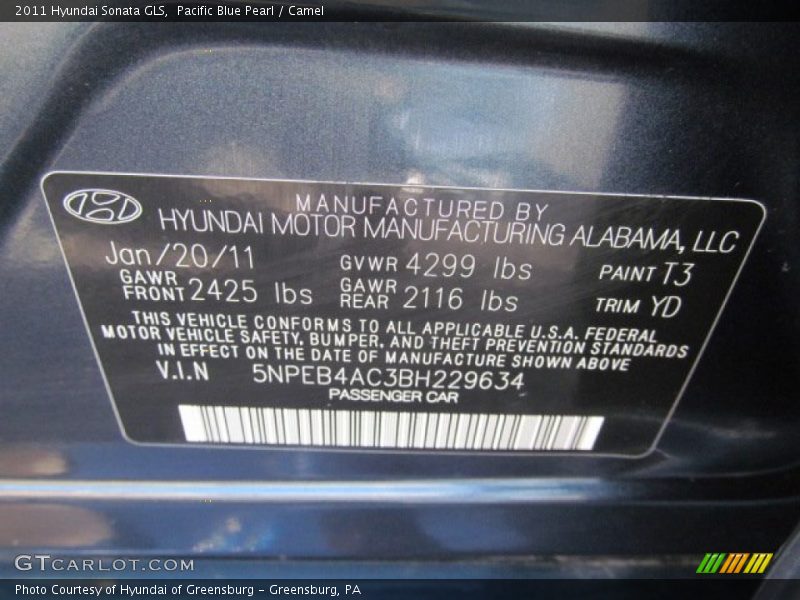 Pacific Blue Pearl / Camel 2011 Hyundai Sonata GLS