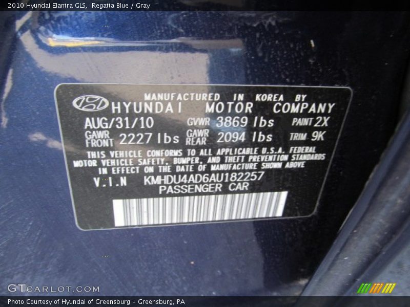 Regatta Blue / Gray 2010 Hyundai Elantra GLS