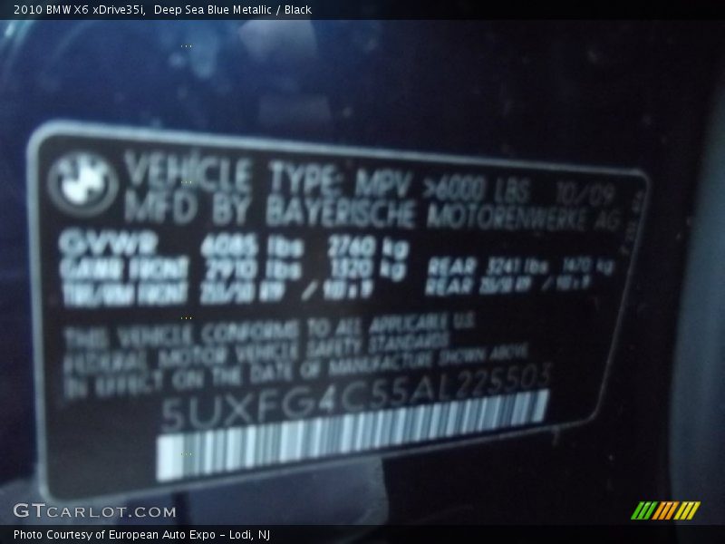 Deep Sea Blue Metallic / Black 2010 BMW X6 xDrive35i