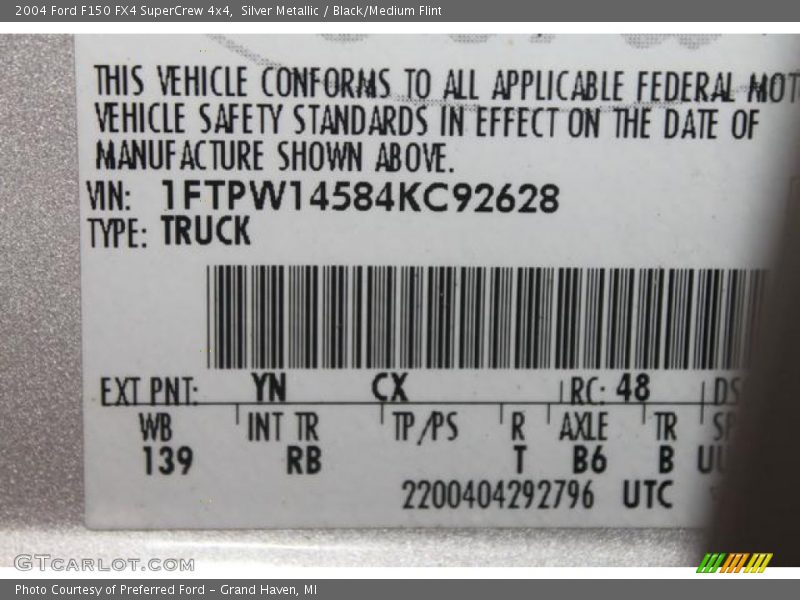 Silver Metallic / Black/Medium Flint 2004 Ford F150 FX4 SuperCrew 4x4