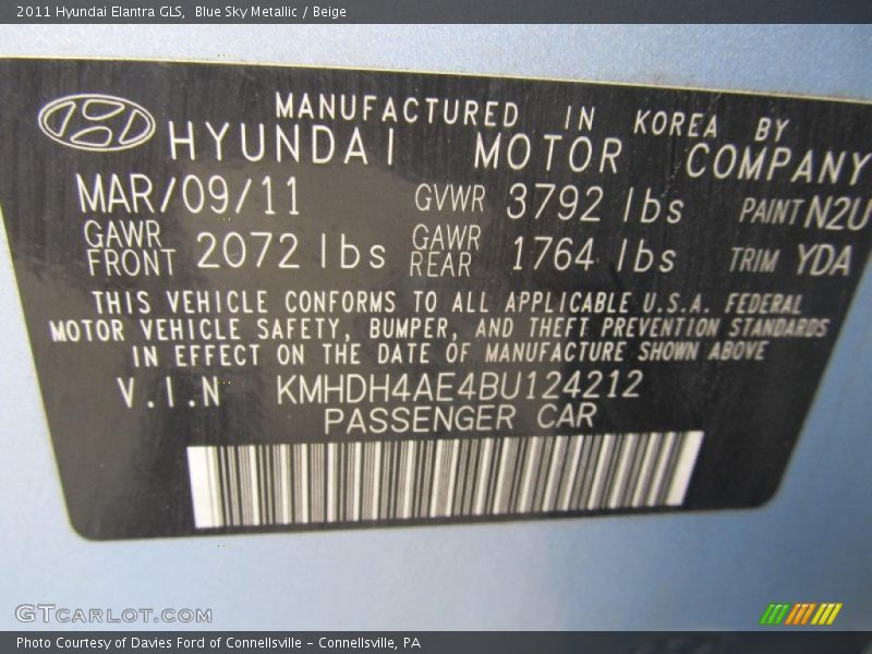 Blue Sky Metallic / Beige 2011 Hyundai Elantra GLS