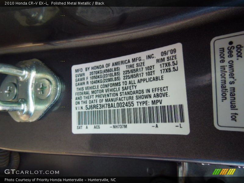 Polished Metal Metallic / Black 2010 Honda CR-V EX-L