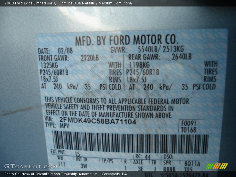 Light Ice Blue Metallic / Medium Light Stone 2008 Ford Edge Limited AWD