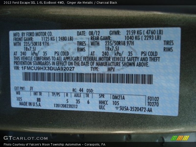 Ginger Ale Metallic / Charcoal Black 2013 Ford Escape SEL 1.6L EcoBoost 4WD