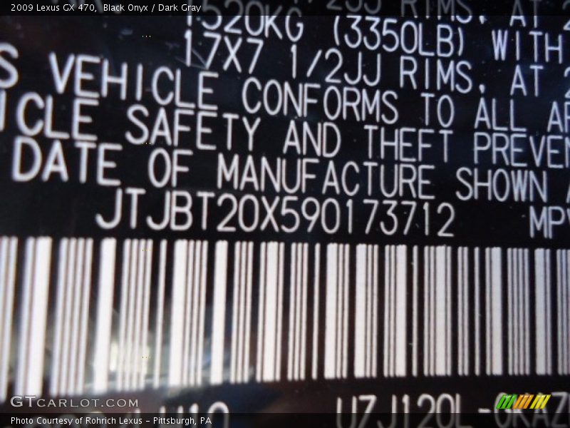 Black Onyx / Dark Gray 2009 Lexus GX 470