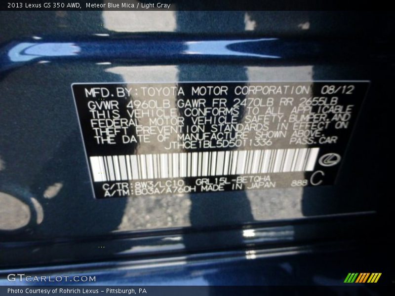 2013 GS 350 AWD Meteor Blue Mica Color Code 8W3