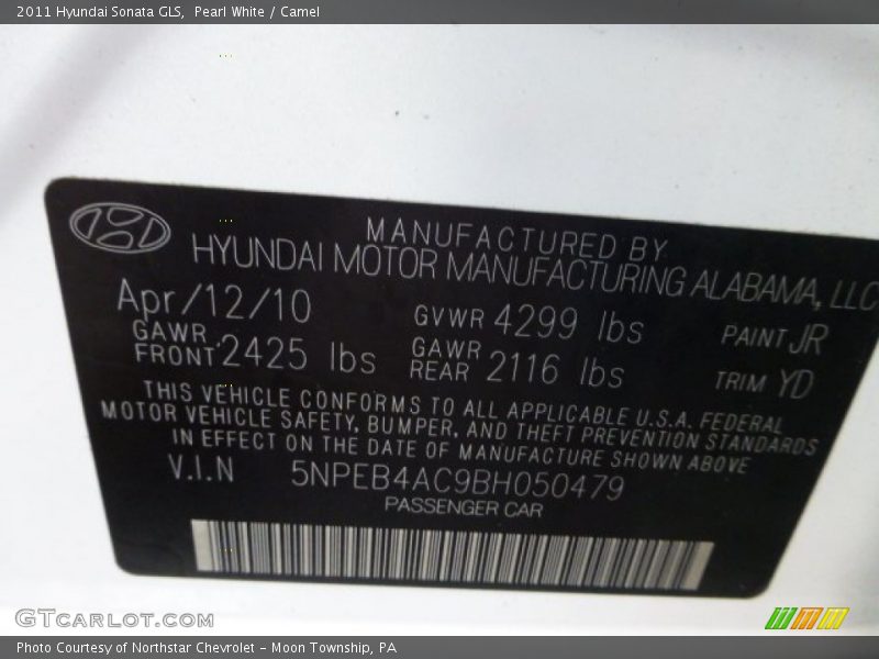 Pearl White / Camel 2011 Hyundai Sonata GLS