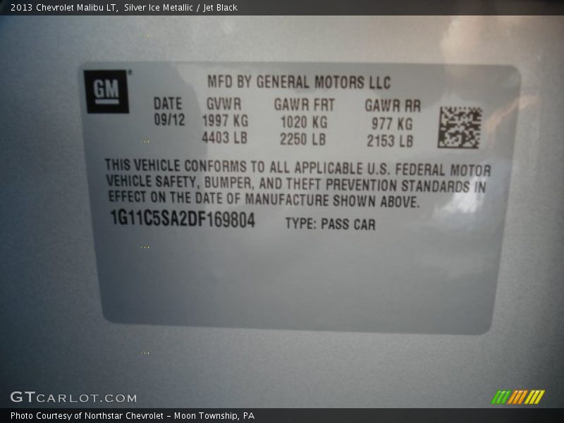 Silver Ice Metallic / Jet Black 2013 Chevrolet Malibu LT