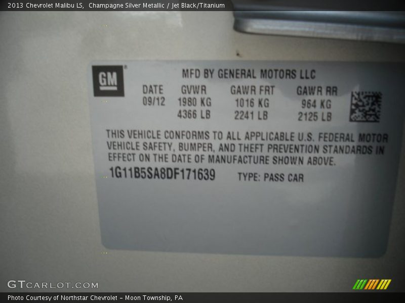 Champagne Silver Metallic / Jet Black/Titanium 2013 Chevrolet Malibu LS