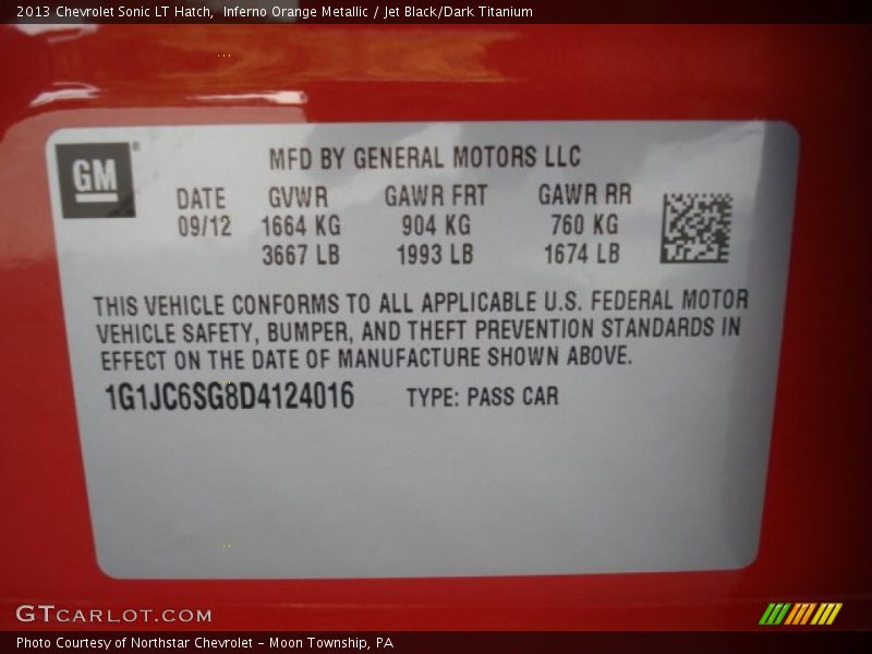 Inferno Orange Metallic / Jet Black/Dark Titanium 2013 Chevrolet Sonic LT Hatch