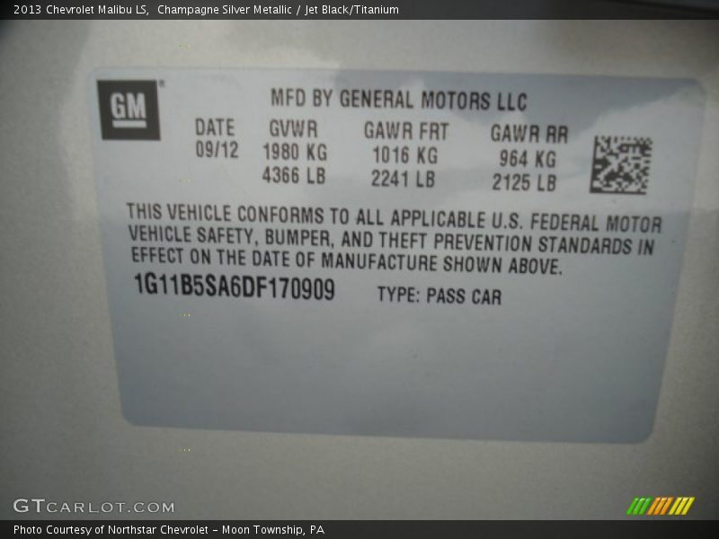 Champagne Silver Metallic / Jet Black/Titanium 2013 Chevrolet Malibu LS