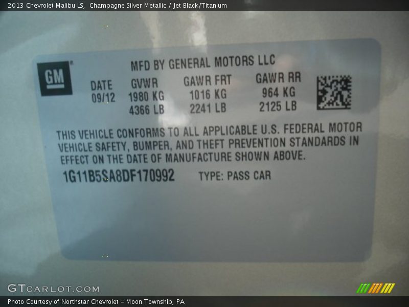 Champagne Silver Metallic / Jet Black/Titanium 2013 Chevrolet Malibu LS