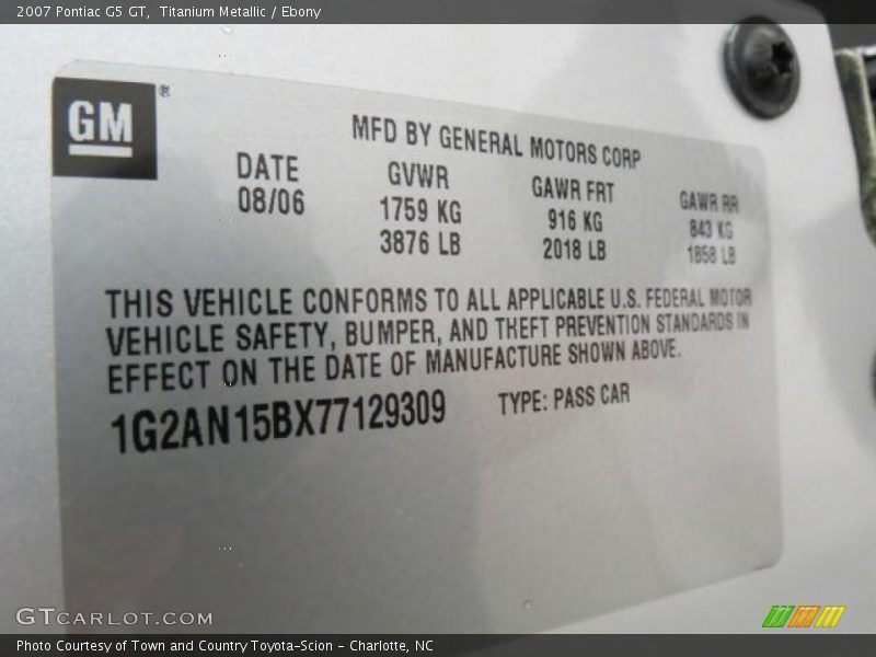 Titanium Metallic / Ebony 2007 Pontiac G5 GT