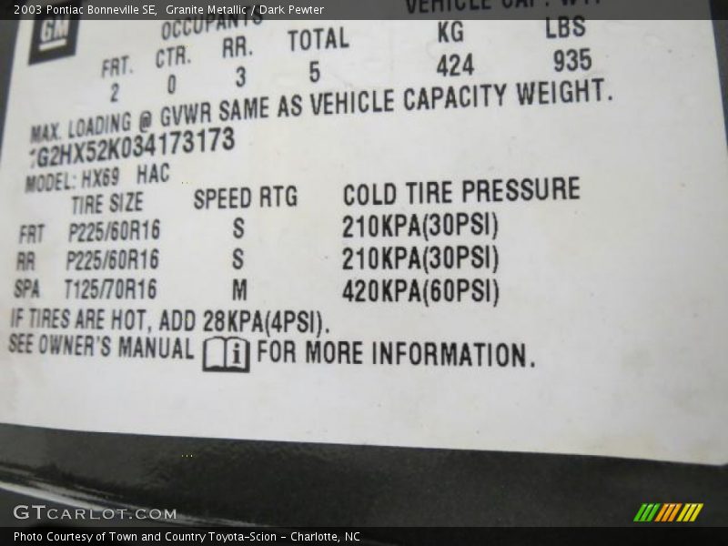 Granite Metallic / Dark Pewter 2003 Pontiac Bonneville SE