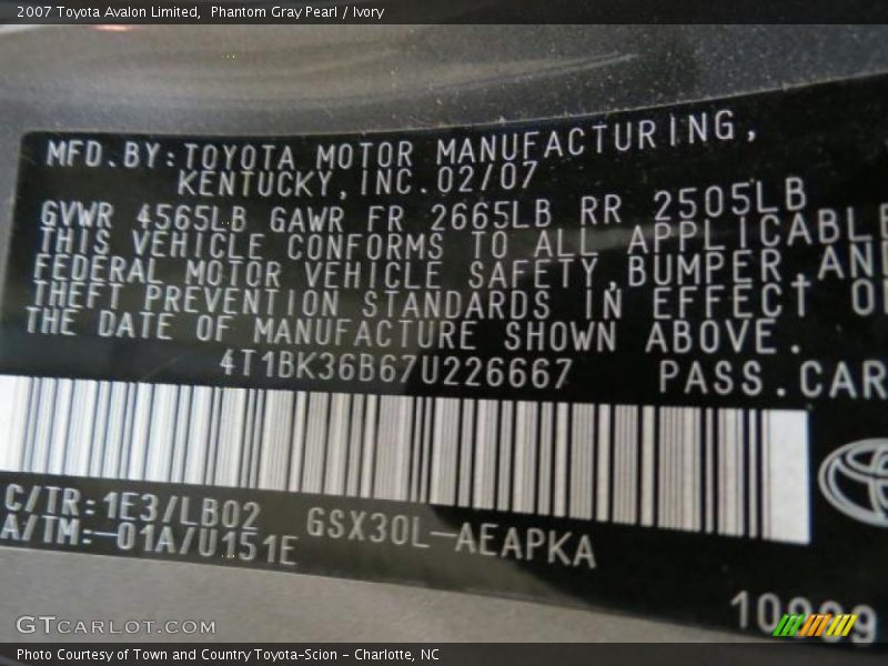 Phantom Gray Pearl / Ivory 2007 Toyota Avalon Limited