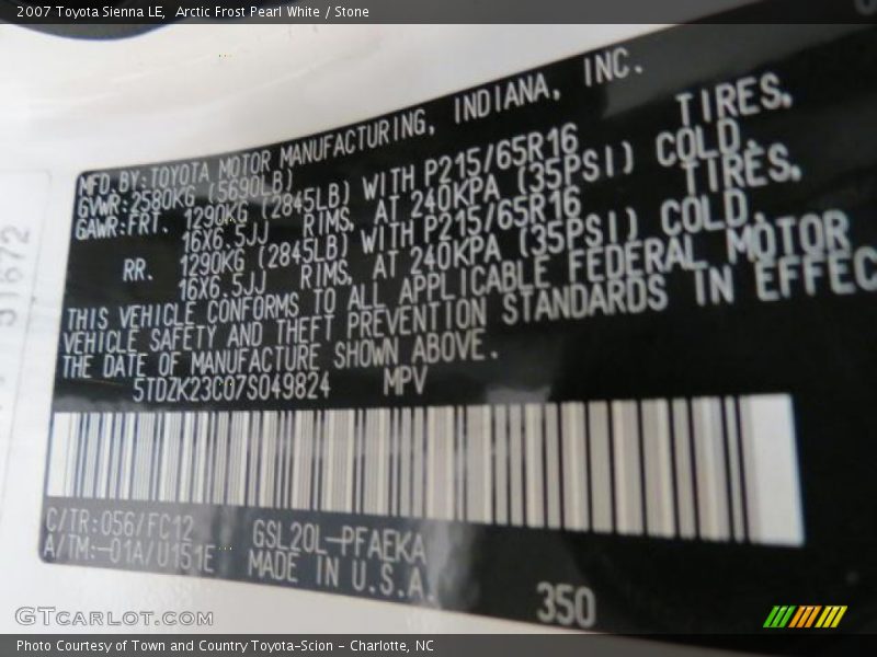 Arctic Frost Pearl White / Stone 2007 Toyota Sienna LE